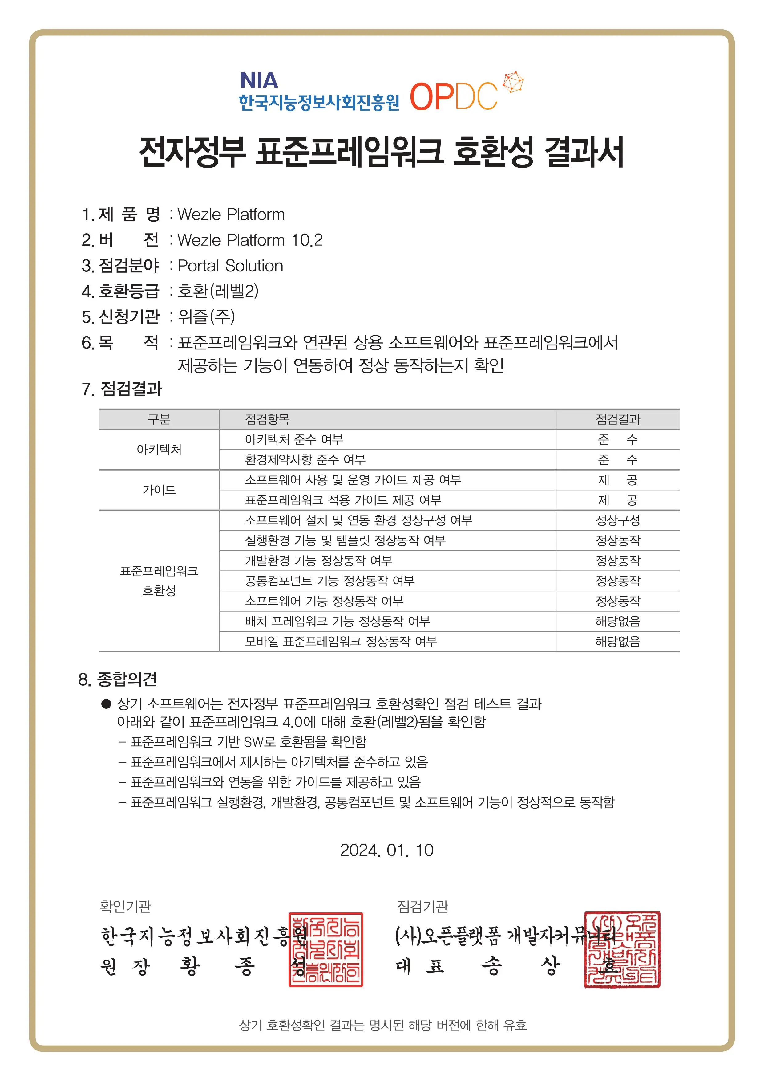 전자정부 표준 프레임 워크 호환성 결과서